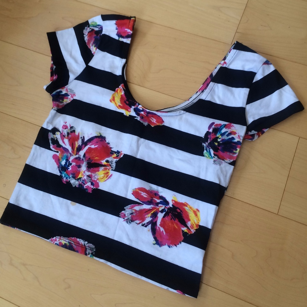 Floral Stripe Crop Top